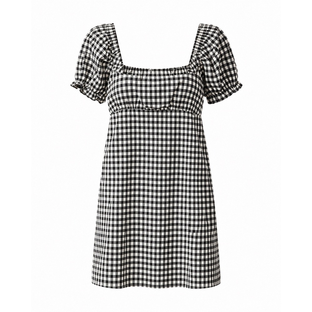 Miss Selfridge 8 Black Gingham Puff Sleeve Mini Dress Coquette Cottagecore